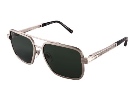 Zilli Men s Brushed Silver Lenses Green Sunglasses Cheap