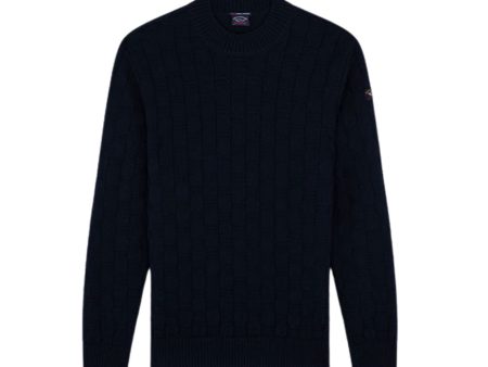 Paul & Shark Men s Blue Wool Jacquard Crewneck Sweater Supply