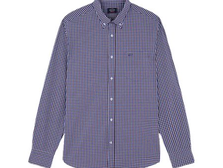 Paul & Shark Men s Blue Royal Checks On White, Cotton Poplin Shirt For Discount