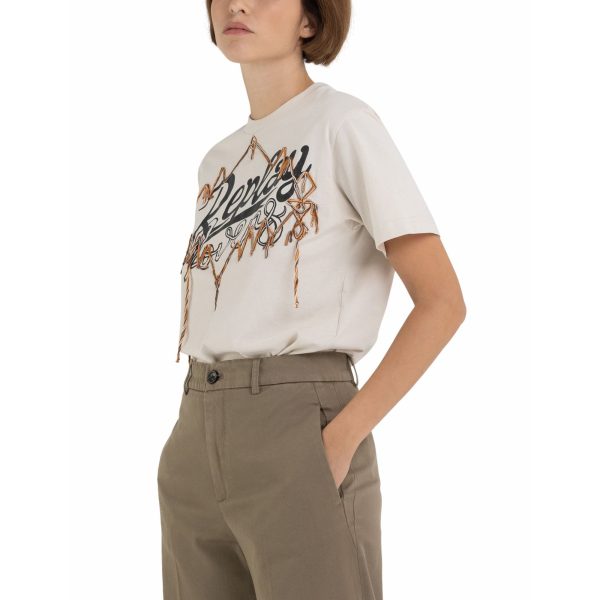 Replay Women s Jersey T-shirt with Folk Print Discount