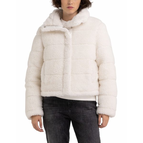 Replay Women s Reversible Jacket in Nylon and Sherpa For Cheap