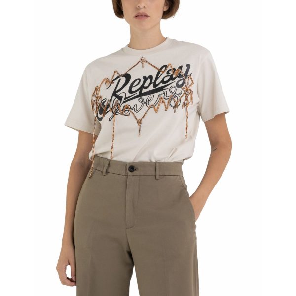 Replay Women s Jersey T-shirt with Folk Print Discount