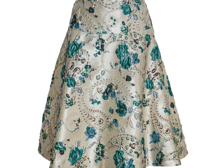 Barbara Rizzi Atelier Audrey Brocade Green Skirt For Sale