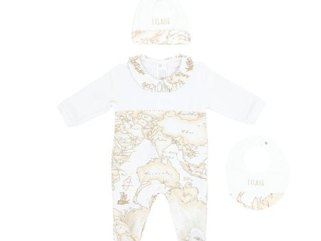 Alviero Martini Kids New Born Girl s Ivory & Beige Geo Map Baby grow Gift Set Hot on Sale