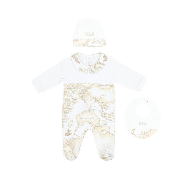 Alviero Martini Kids New Born Girl s Ivory & Beige Geo Map Baby grow Gift Set Hot on Sale