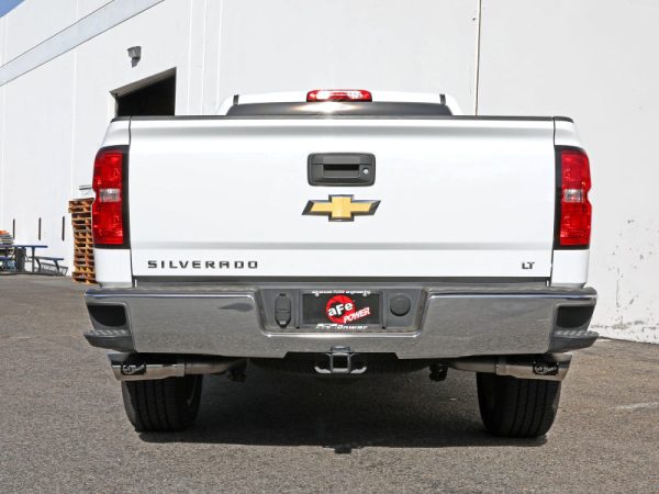 aFe Gemini XV 3in 304SS CB Exhaust w  Cutout 14-19 GM Trucks 4.3 5.3L w  Pol Tips - CrewCab Extended For Sale