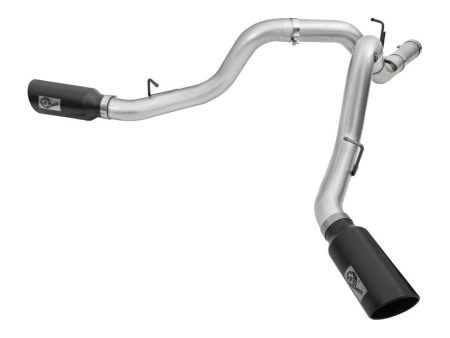 aFe Atlas Exhaust 4in Dual DPF-Back Al Steel w  Black Tips 16-17 GM Diesel Truck V8-6.6L (td) LML Fashion