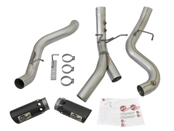 aFe ATLAS 4in DPF-Back Alum Steel Exhaust System w Dual Exit Black Tip 2017 GM Duramax 6.6L (td) Supply