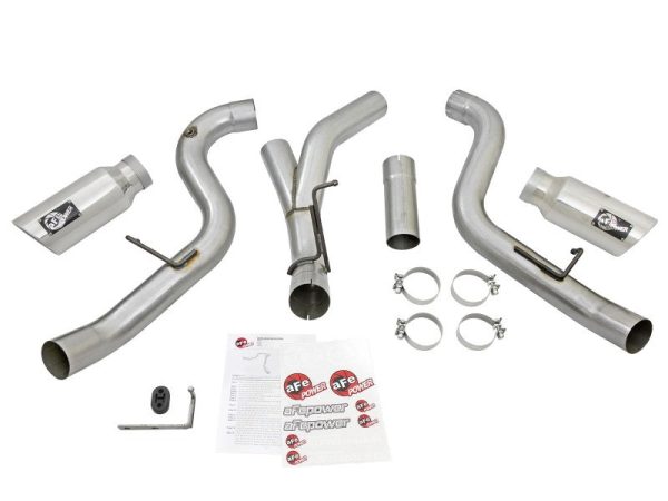 aFe Atlas Exhaust 4in Dual DPF-Back Al Steel w  Pol Tips 16-17 GM Diesel Truck V8-6.6L (td) LML Online